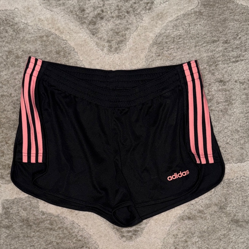 Adidas Women's Athletic Shorts in Black with Pink Stripes